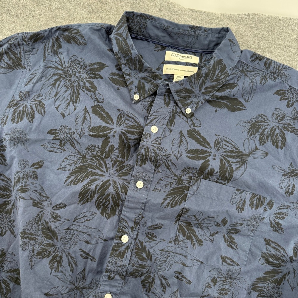 Goodthreads Shirt Mens XXXL Blue Floral Poplin Short Sleeve Button Down Pocket